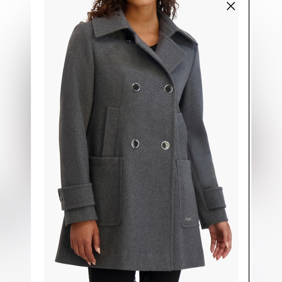 Karl Lagerfeld Four Pocket Wool Blend Swing Coat size L NWT